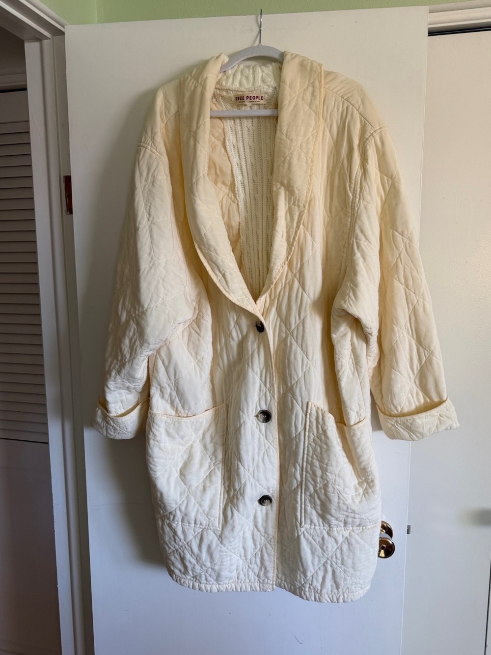 Free People Quilted Shawl-Collar Coatigan in buttercream